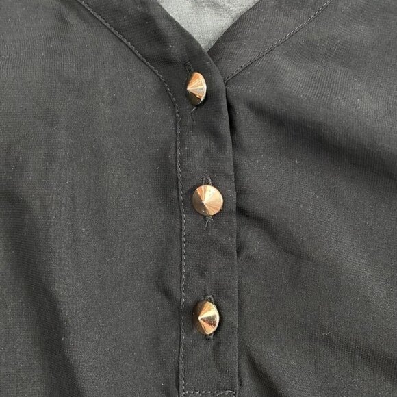 Mossimo Black Sheer Blouse Adjustable Tab Sleeves Size Medium Gold Buttons - Picture 6 of 6